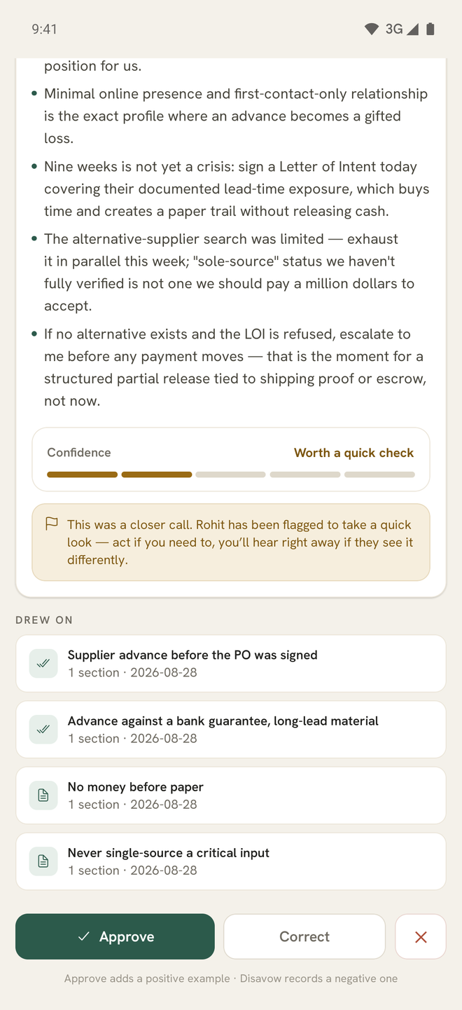 The owner reviewing an answer before the asker acts on it